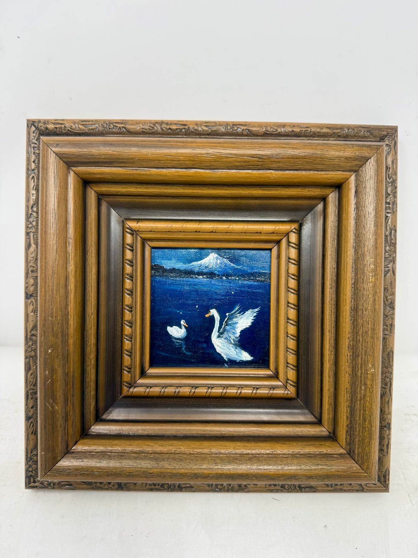 Majestic Swans | Framed Swan & Mountain Oil Painting