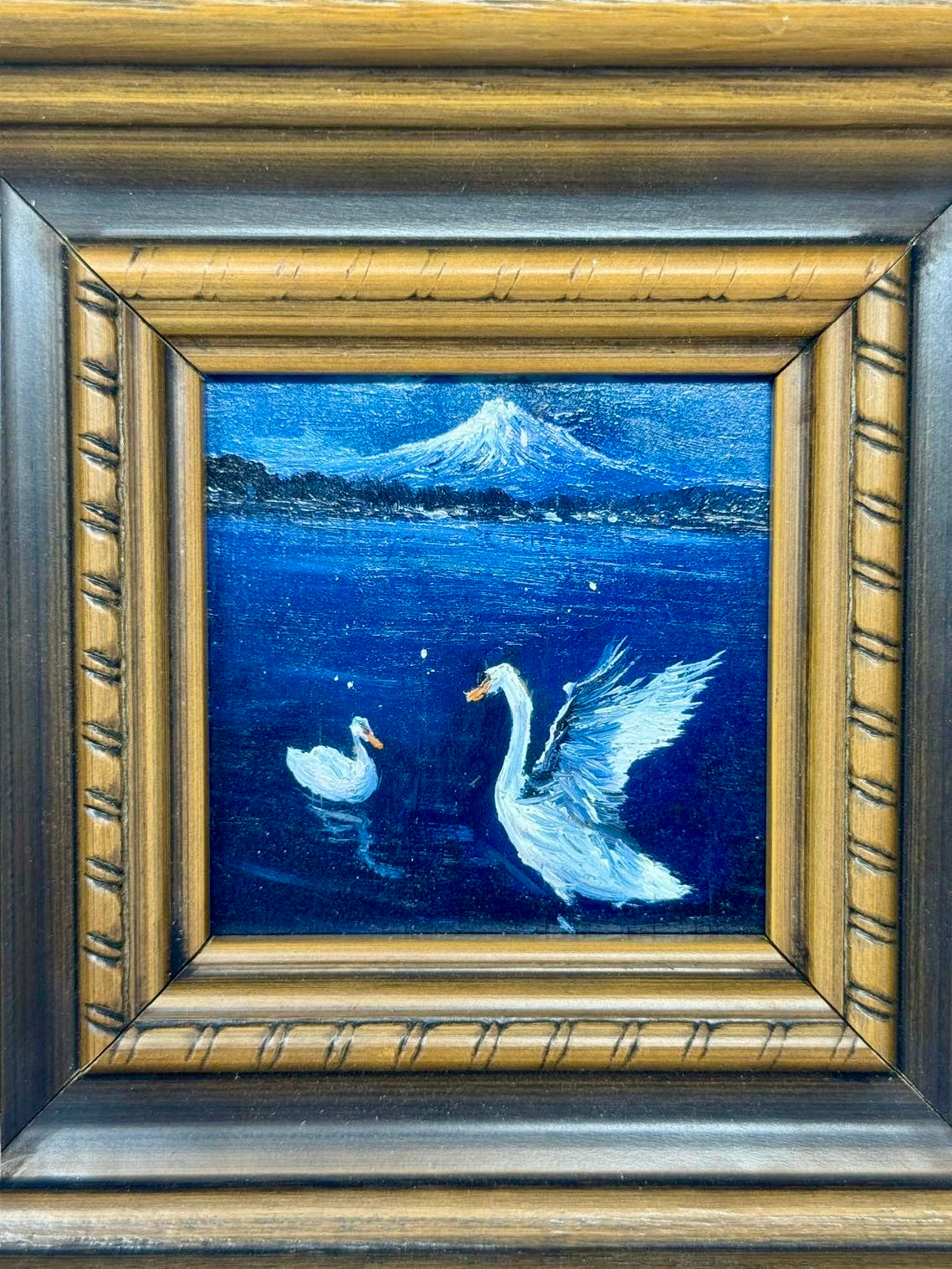 Majestic Swans | Framed Swan & Mountain Oil Painting