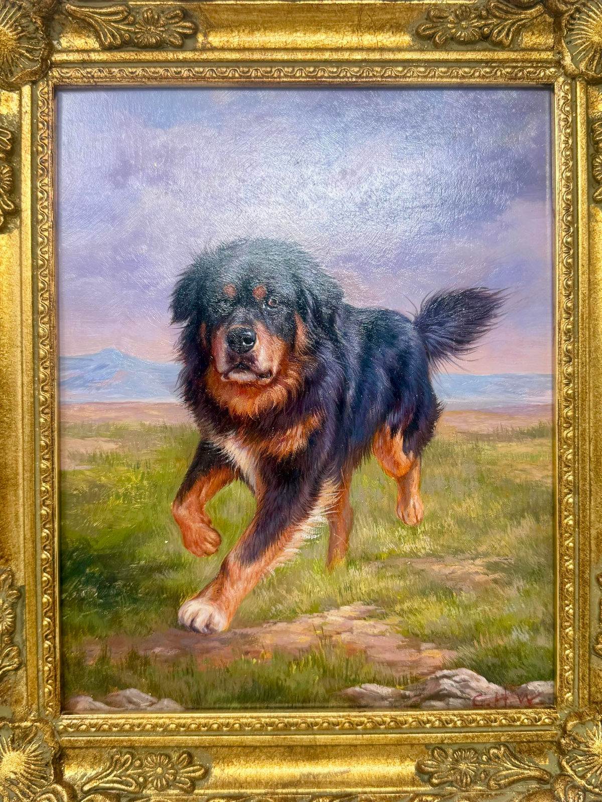 Dog Portrait Oil Painting in Decorative Gold Frame