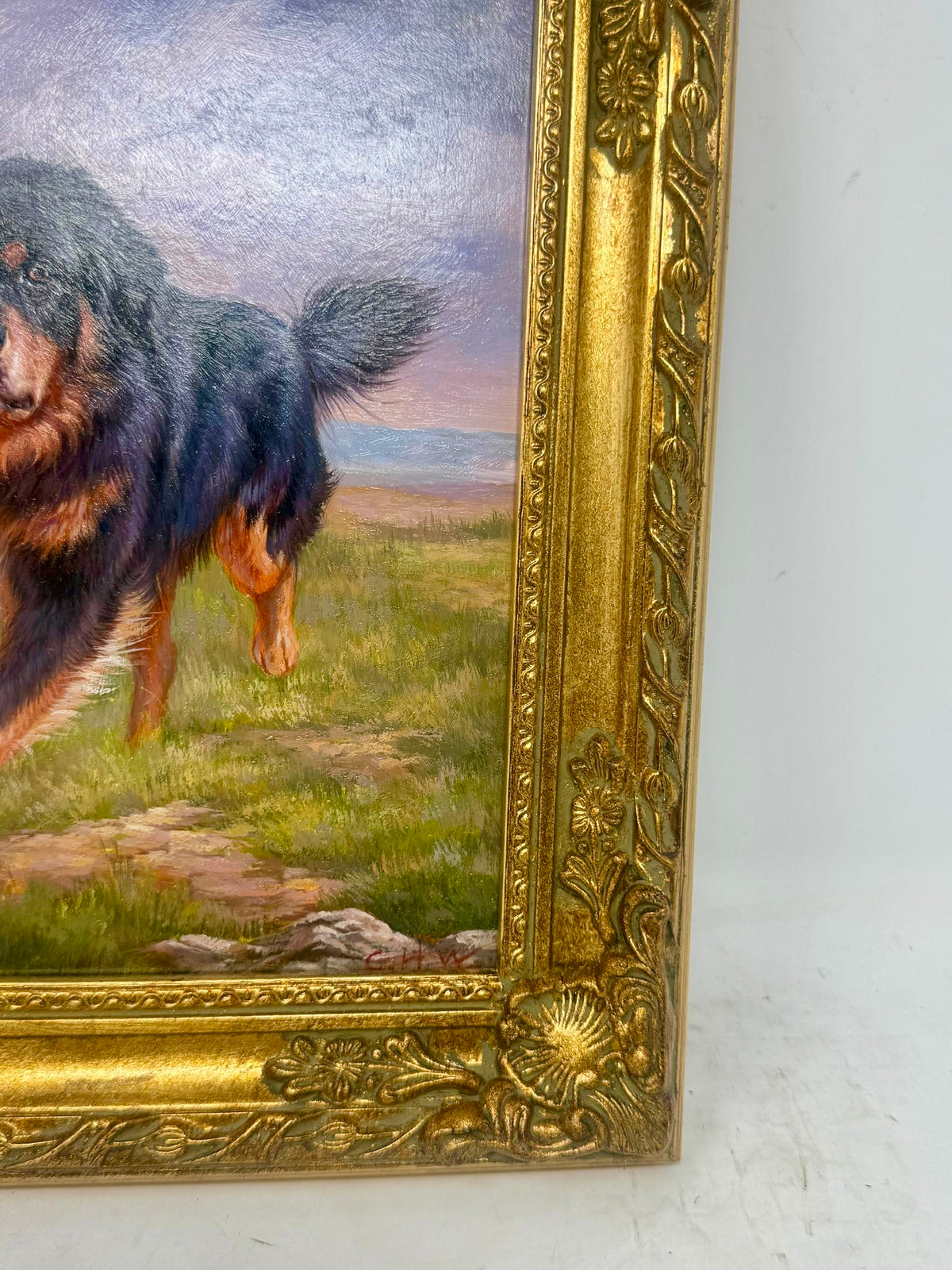 Dog Portrait Oil Painting in Decorative Gold Frame