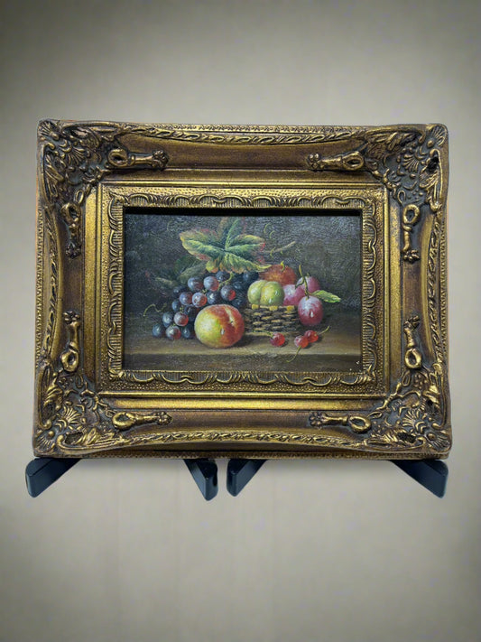 Fruits on a Table oil painting golden frame 10x12