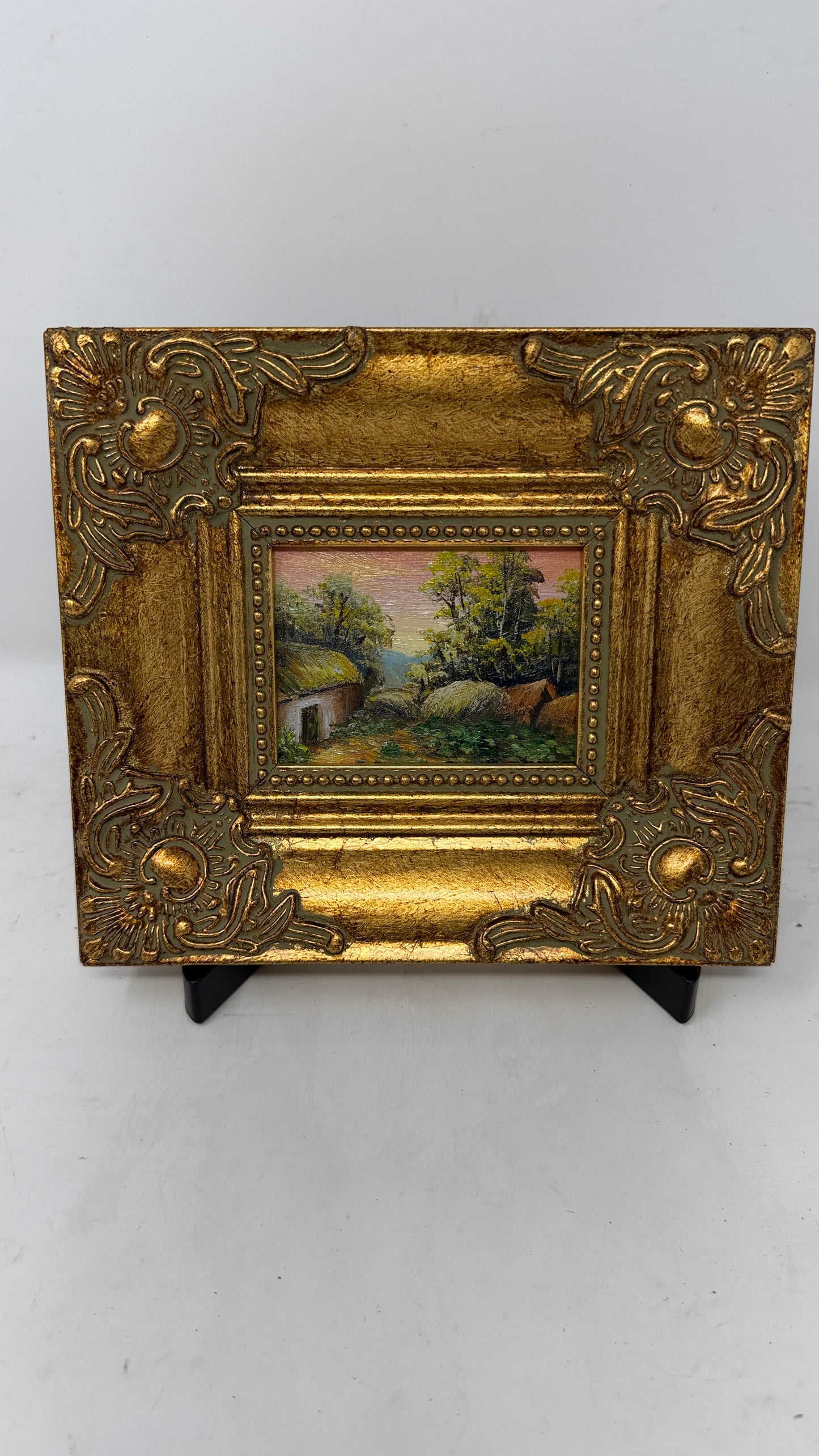 Ornate Gold Framed Miniature Countryside Landscape Painting