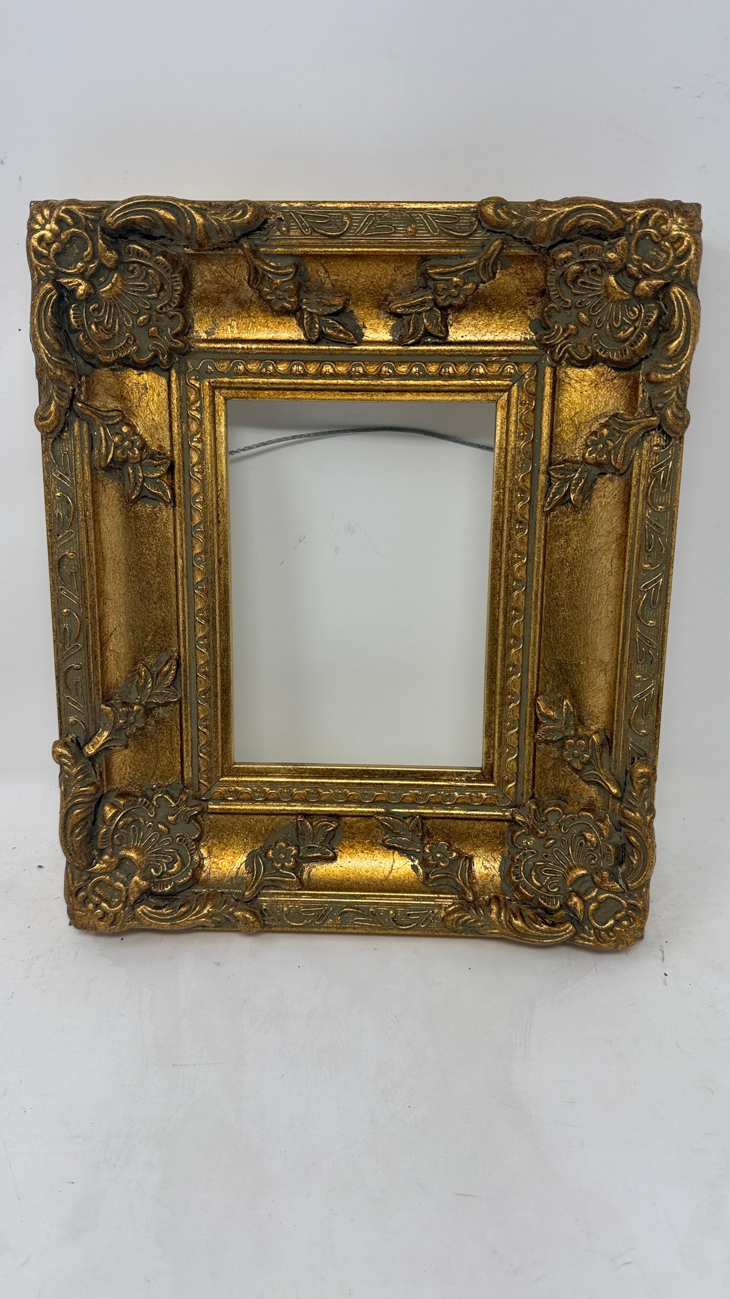 Ornate Gold Tone Floral Scroll Picture Frame with Antiqued Finish