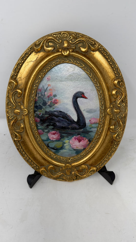 Midnight Swan Among the Water Lilies