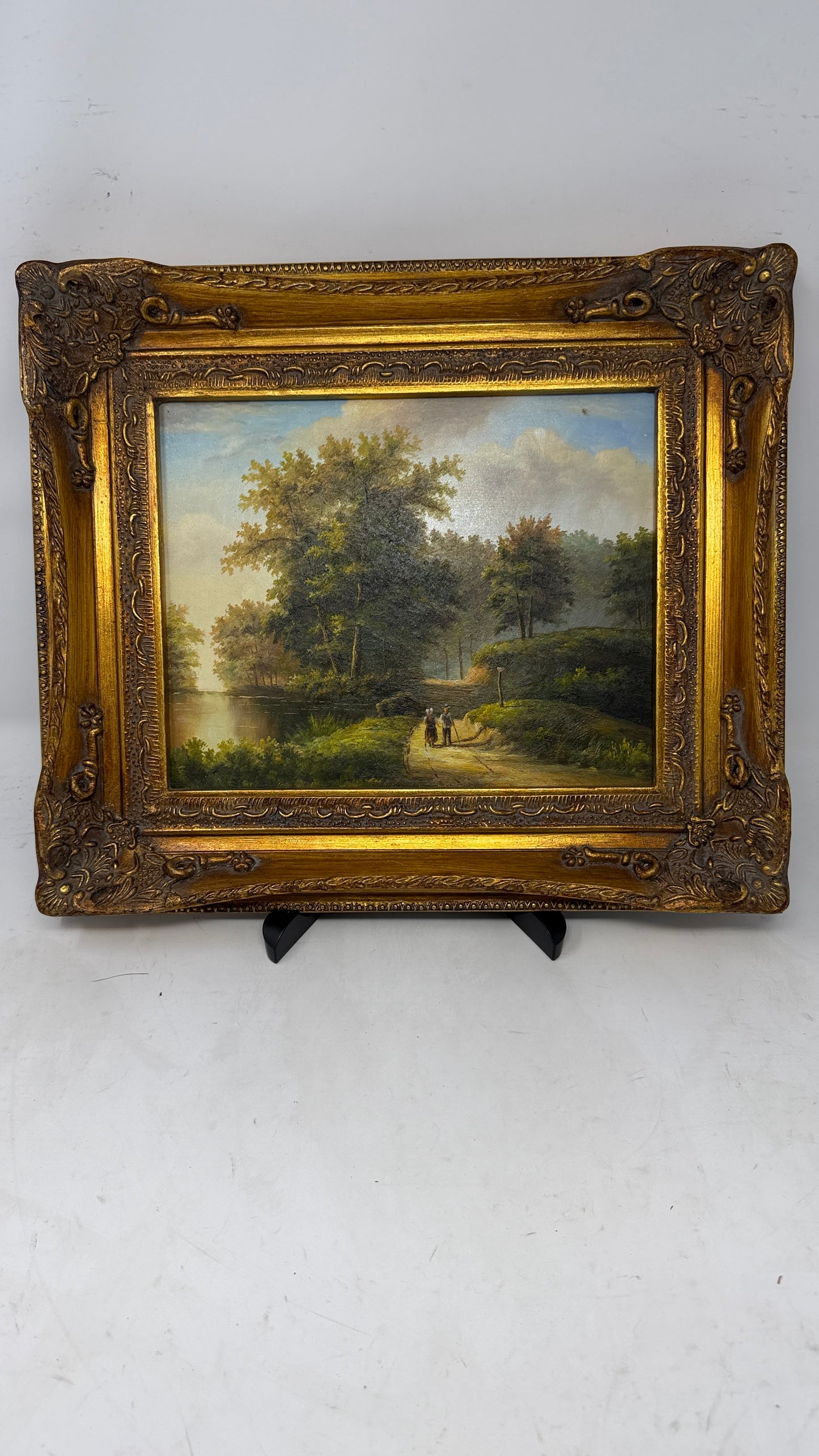 A Stroll by the Water – Framed Pastoral Landscape Painting