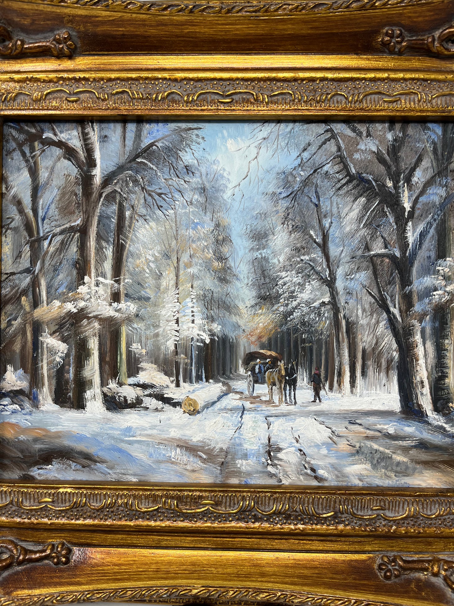 Winter Forest Horse Carriage 13x15