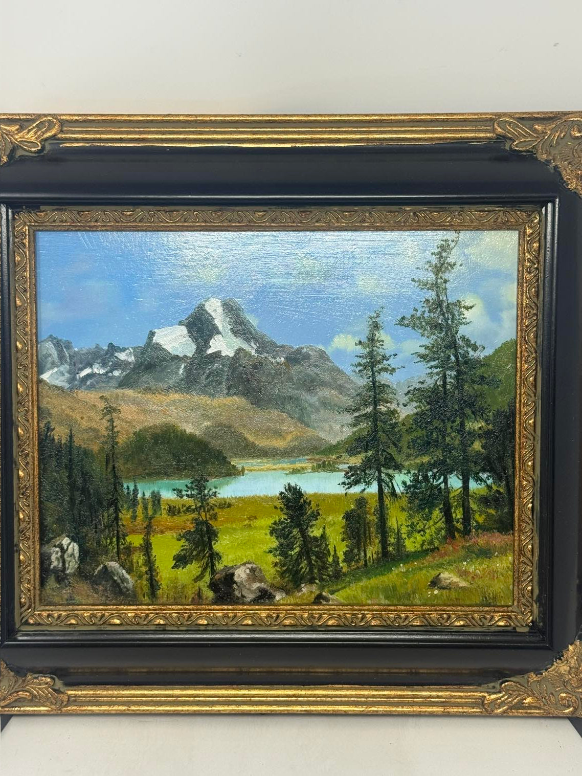 Alpine Lake & Pine Forest Landscape Oil Painting