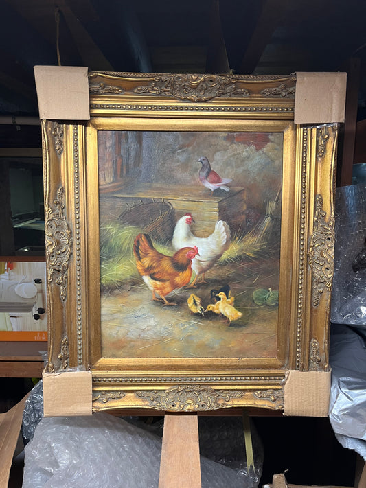 Group of chickens and chicks 16x20, 25x26 - HeirloomSpace