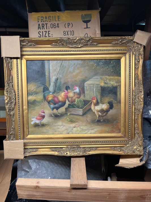 Chickens Around the Barnhouse 25x26, 16x20 - HeirloomSpace