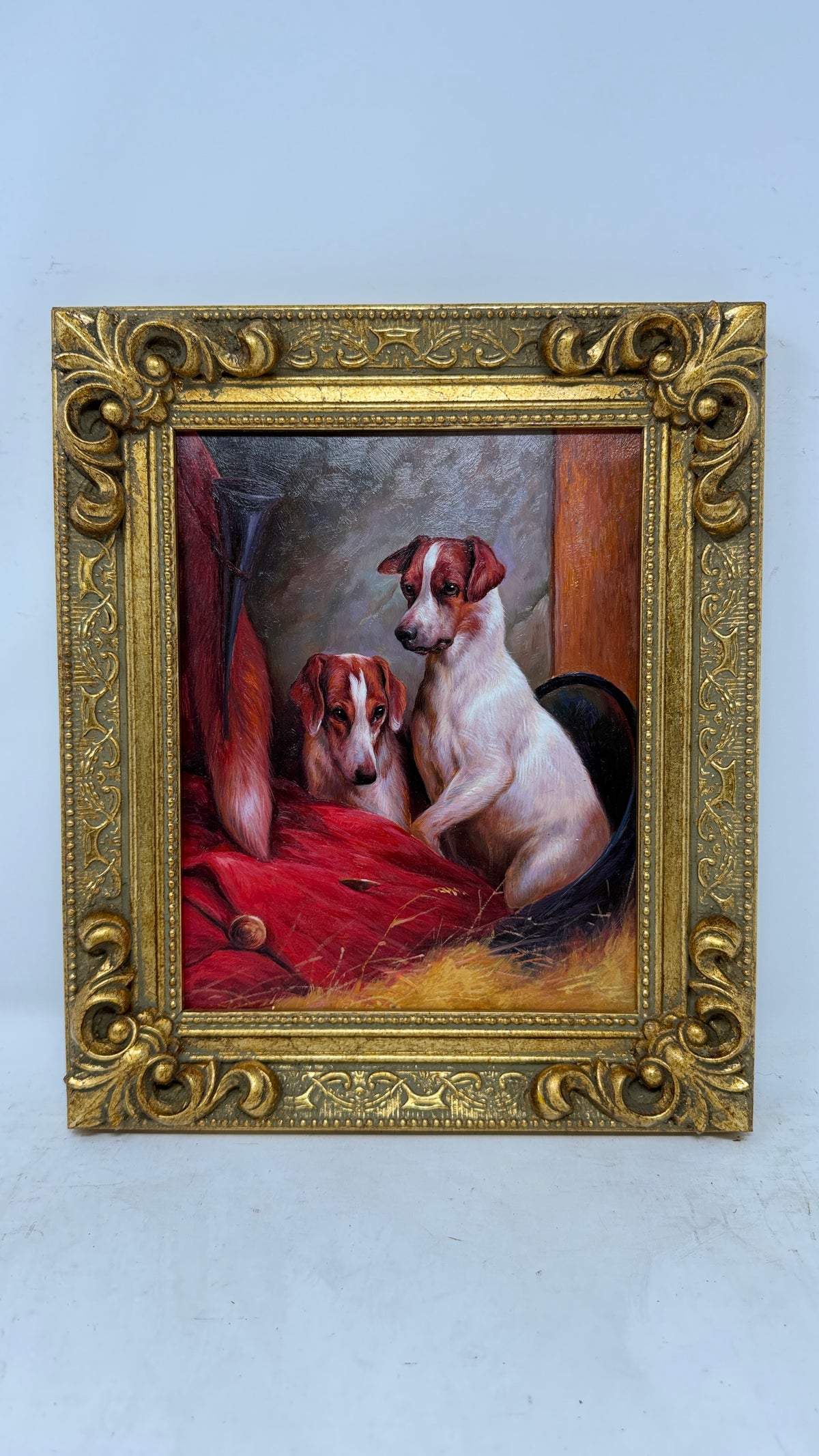 Two Terriers at Rest – Framed Oil Painting