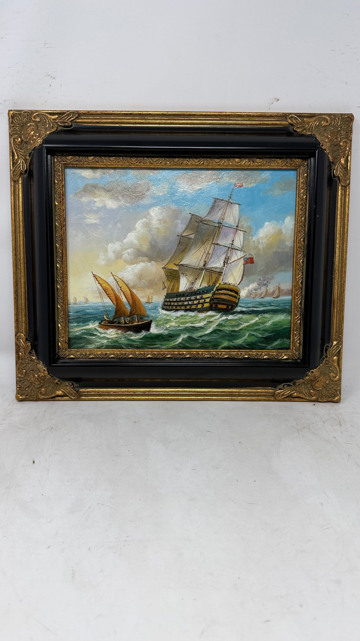 Full Sail on the Open Sea – Framed Maritime Oil Painting