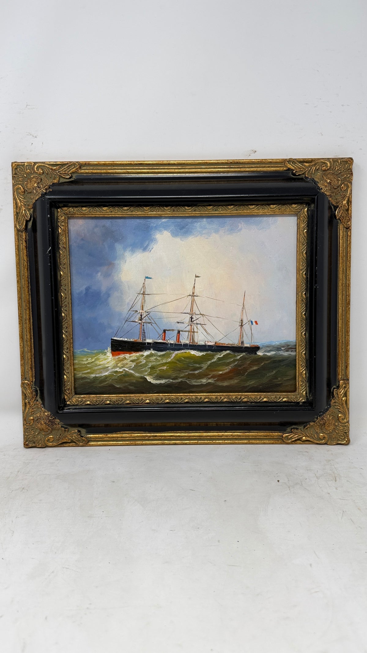 Steamship Through Rough Seas – Framed Maritime Oil Painting