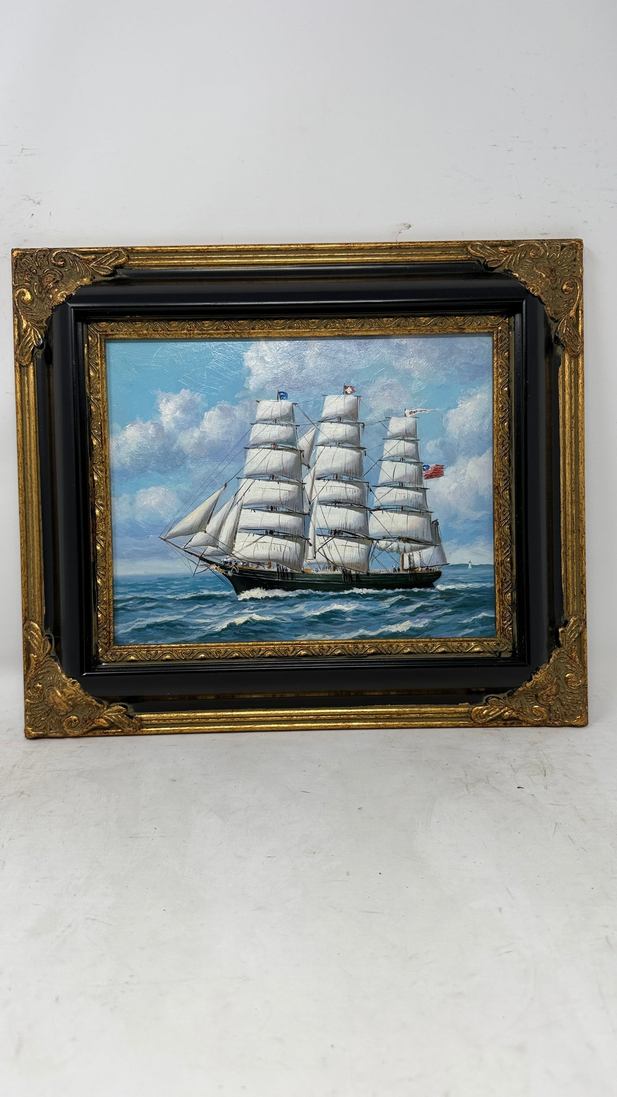 Clipper Under Full Sail – Framed Maritime Oil Painting