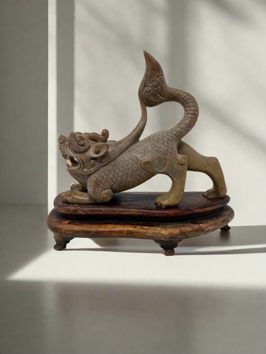 Exquisite Hand-Carved Chinese Mythical Beast Sculpture with Intricate Detailing