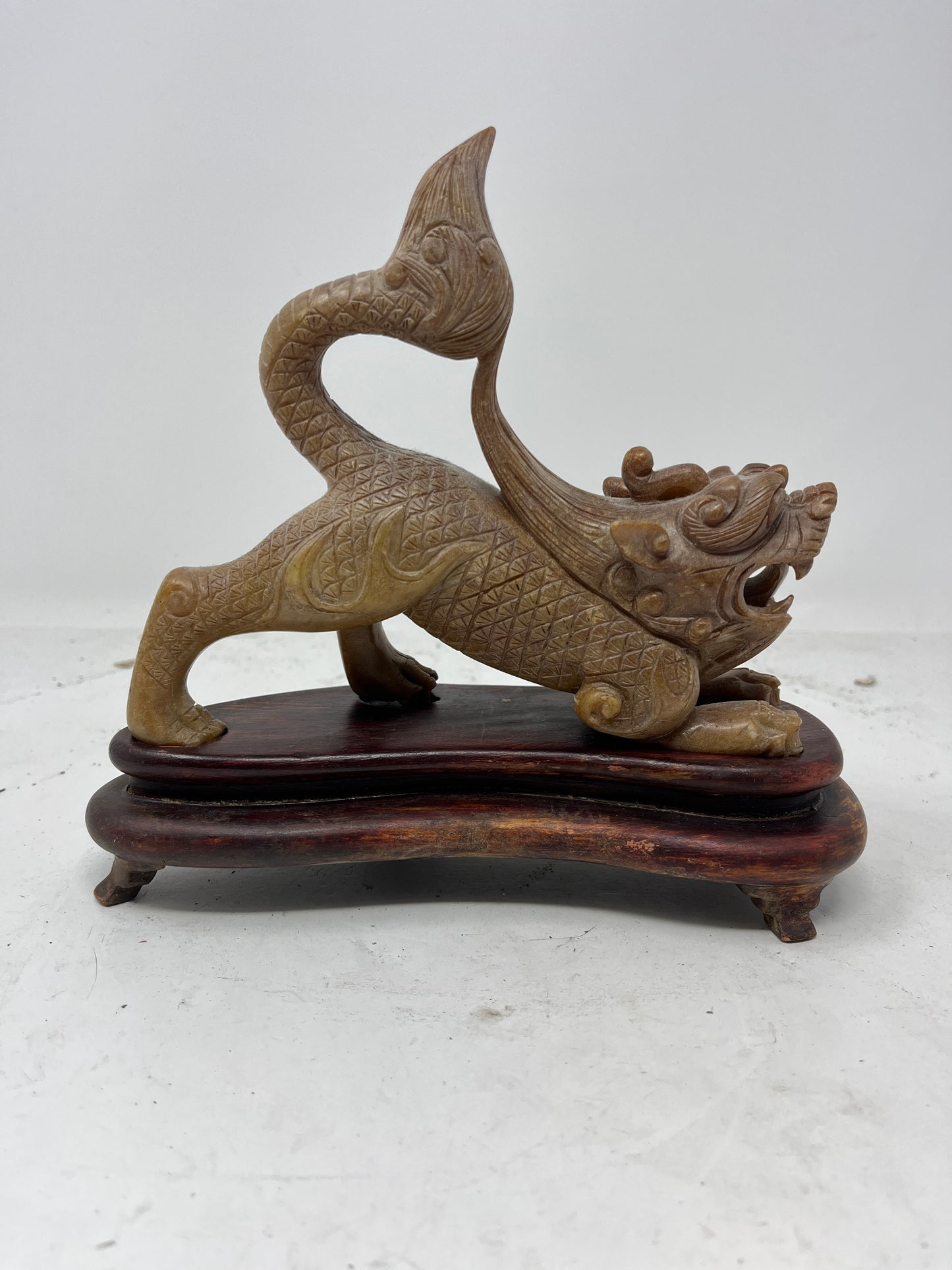 Exquisite Hand-Carved Chinese Mythical Beast Sculpture with Intricate Detailing