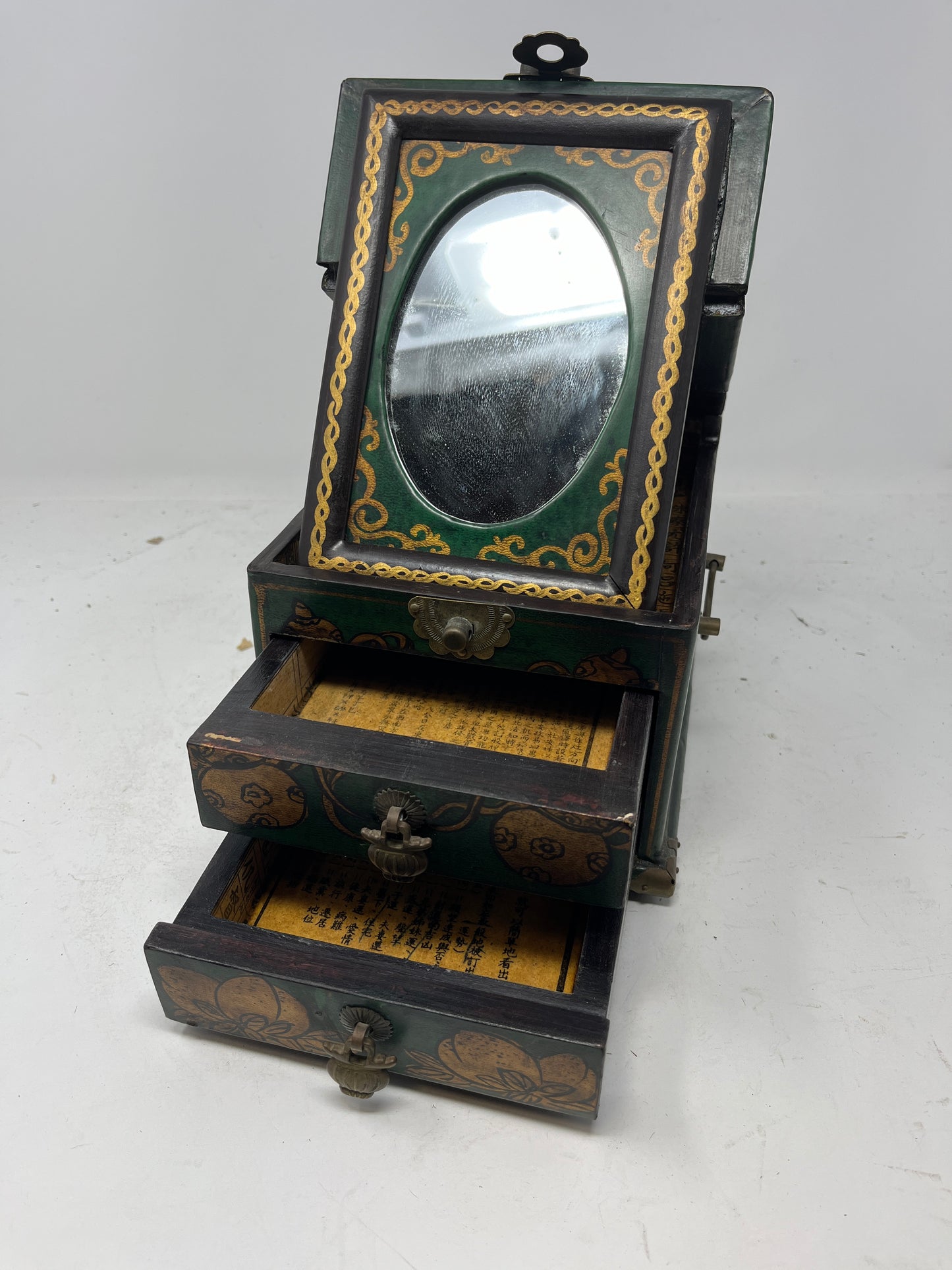 Antique Chinese Jewelry Chest with Hand-Painted Floral Design