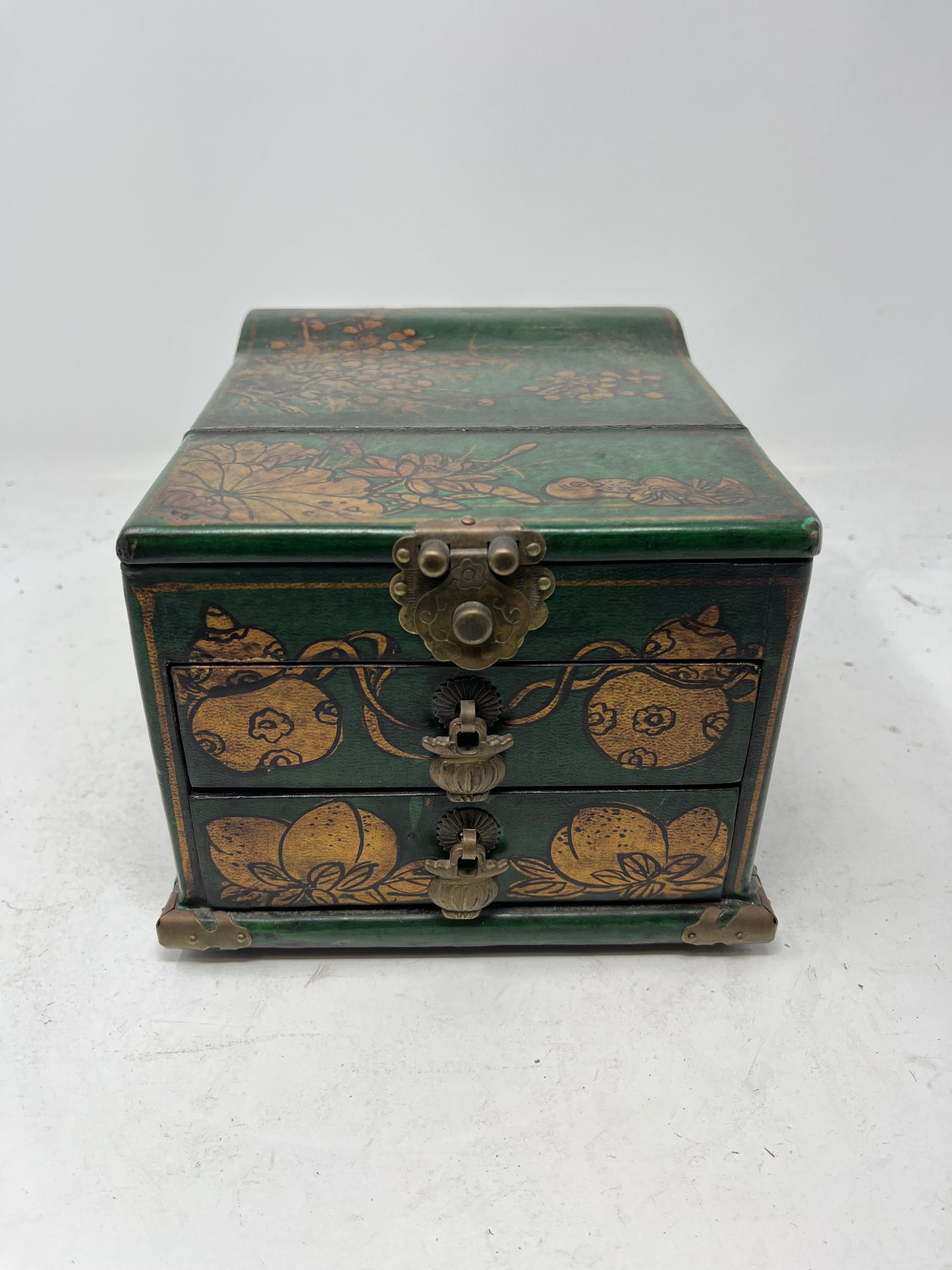 Antique Chinese Jewelry Chest with Hand-Painted Floral Design