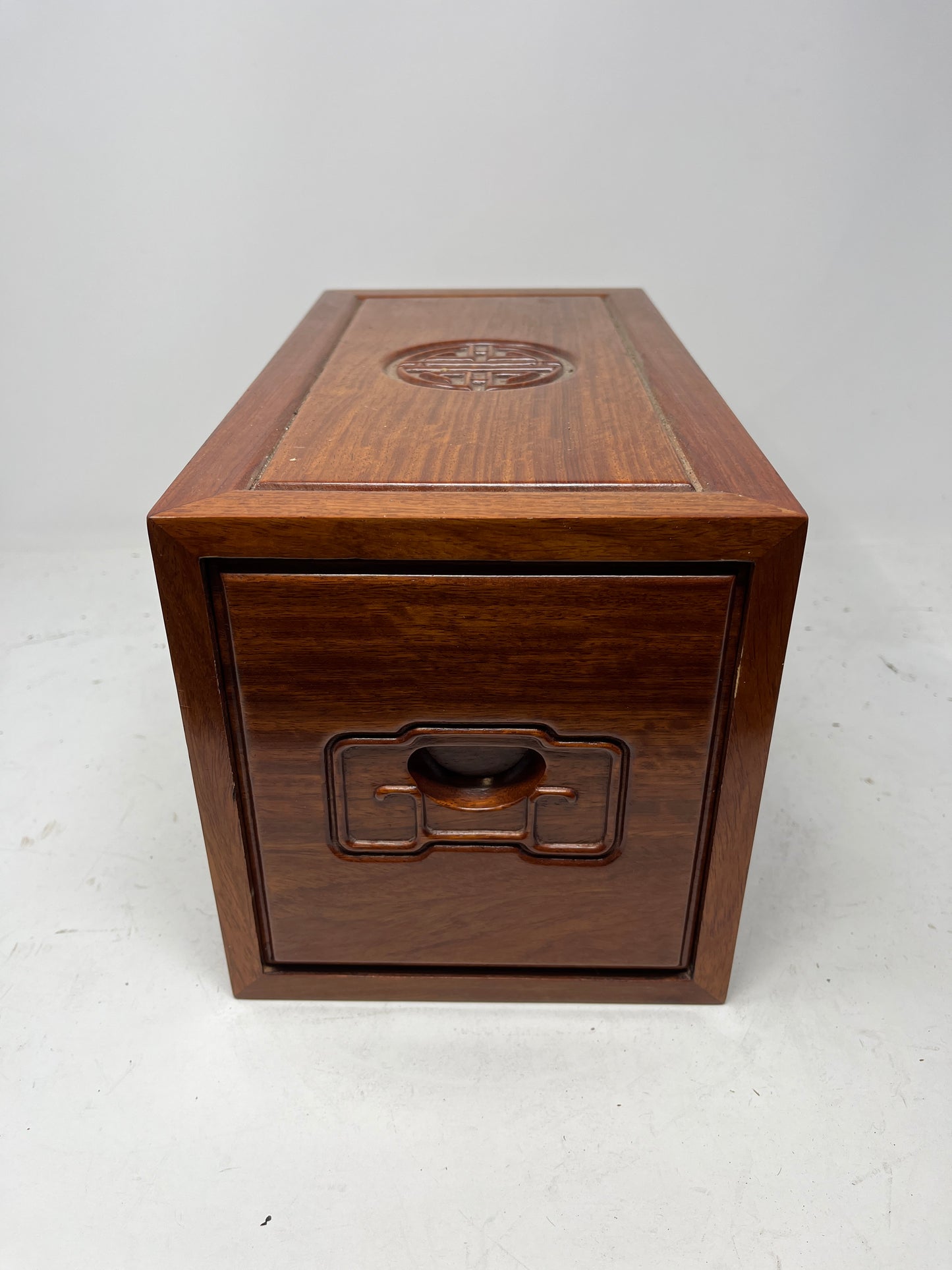 Handcrafted Wooden Storage Box with Chinese Longevity Symbol