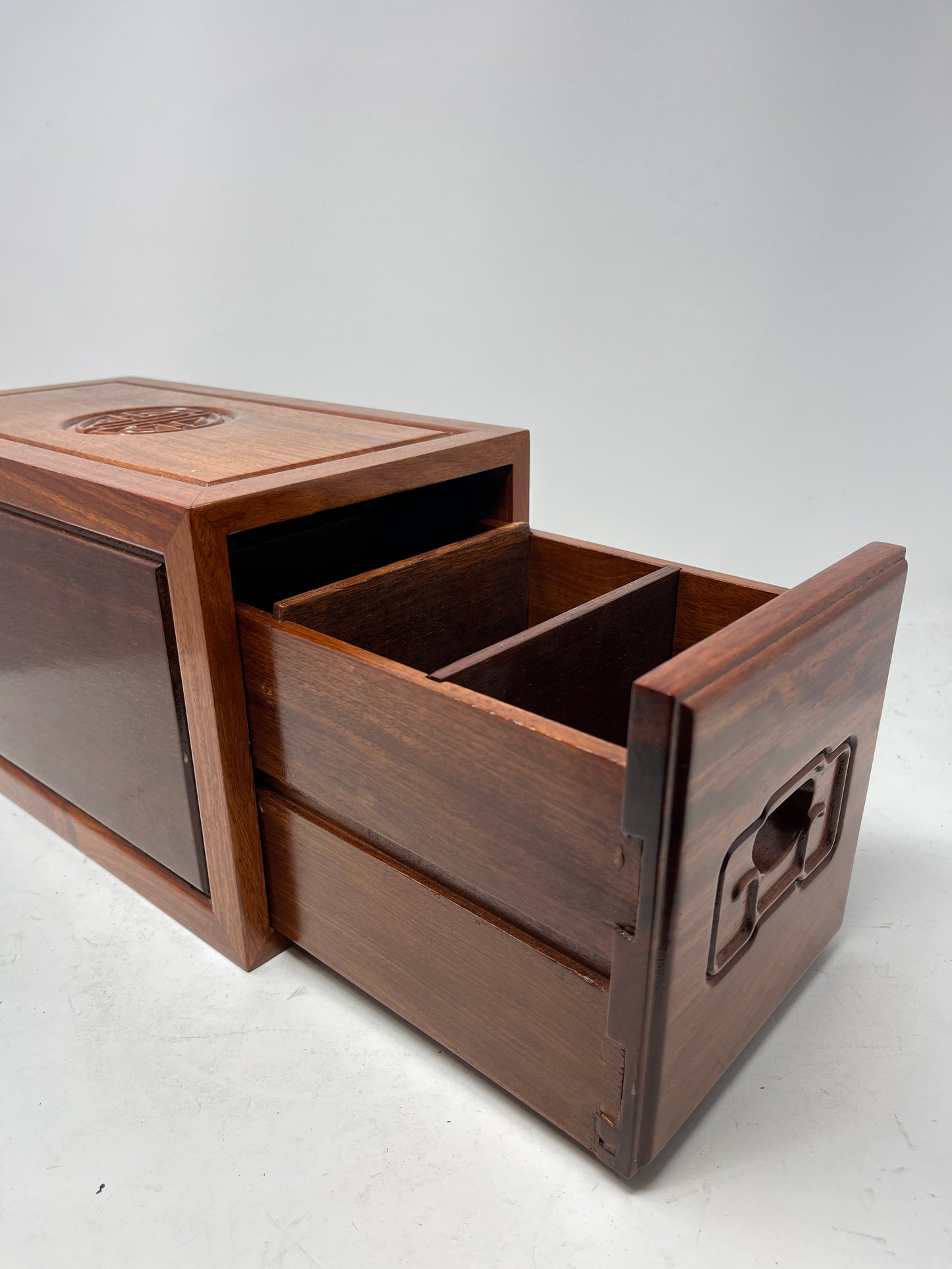 Handcrafted Wooden Storage Box with Chinese Longevity Symbol