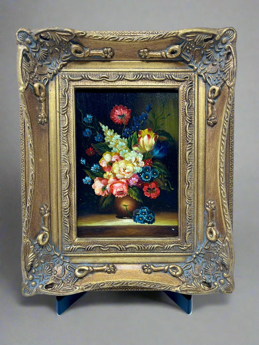 Charming Floral Still Life in Ornate Gold Frame