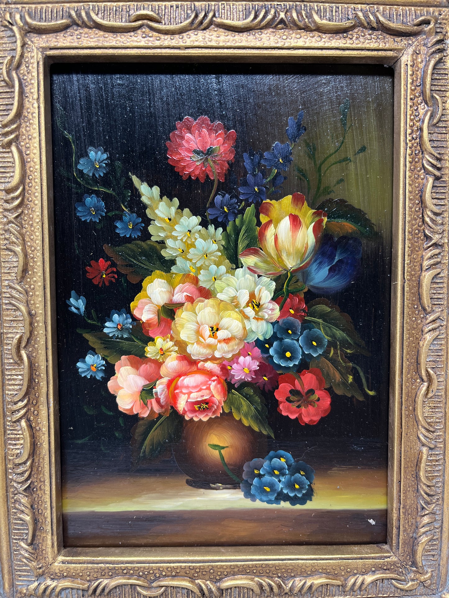 Charming Floral Still Life in Ornate Gold Frame