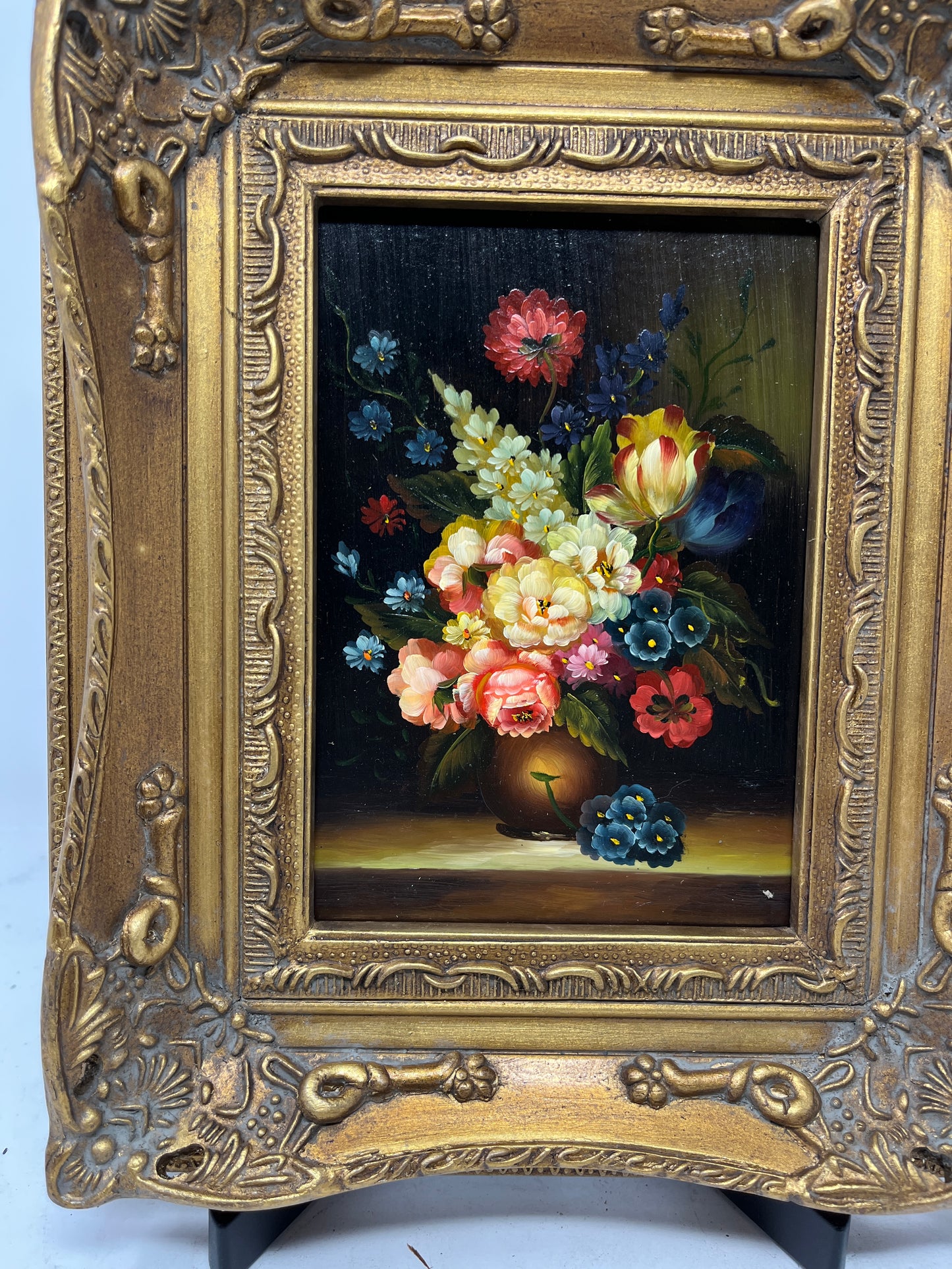 Charming Floral Still Life in Ornate Gold Frame