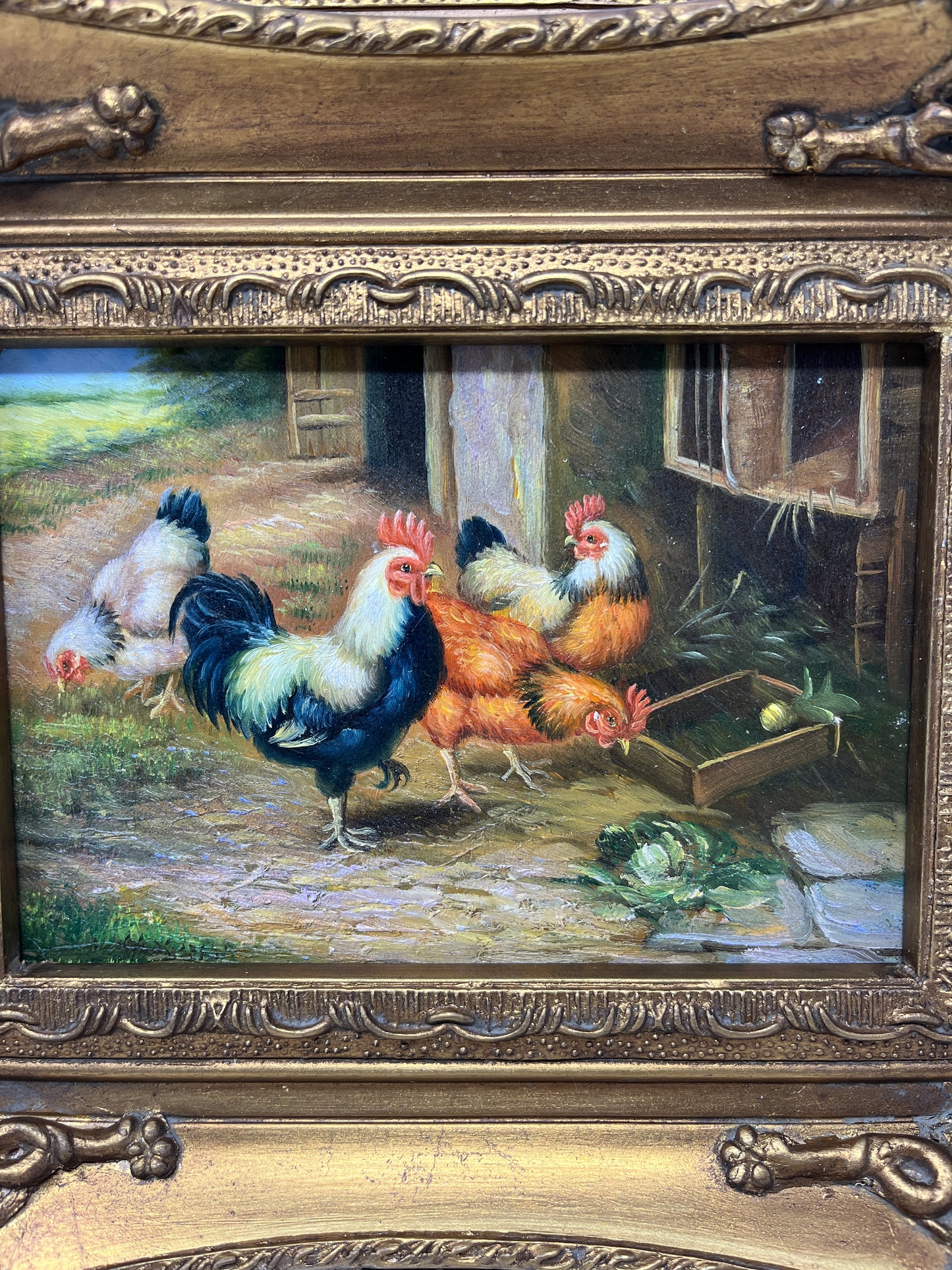 Vibrant Roosters in a Farmyard Scene