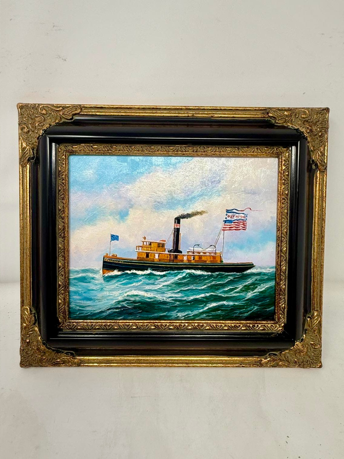 Steamboat on the Waves Framed Painting