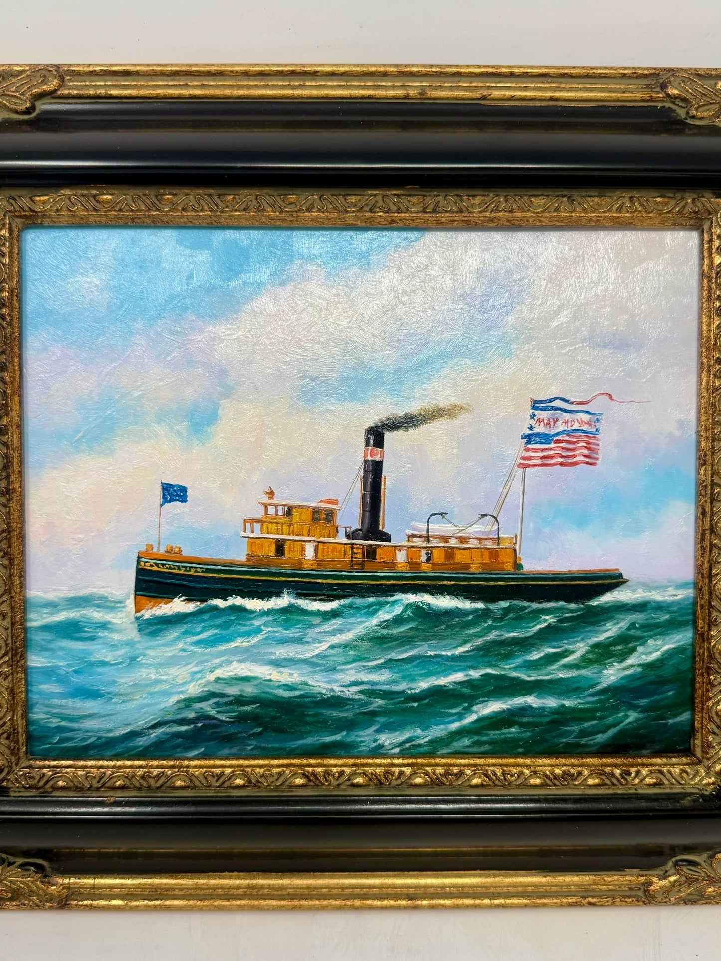 Steamboat on the Waves Framed Painting