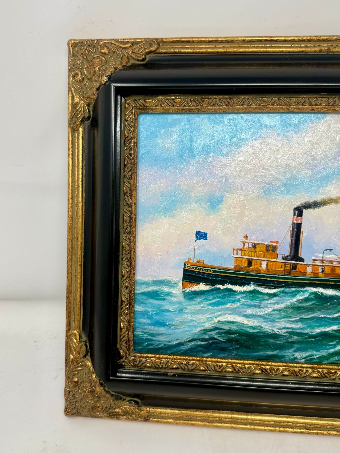 Steamboat on the Waves Framed Painting