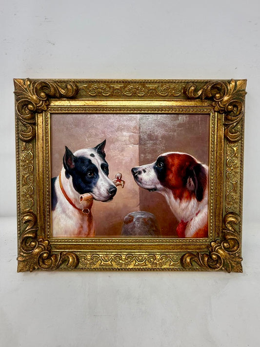 A Quiet Exchange Framed Dogs Painting Gold Frame Wall Art