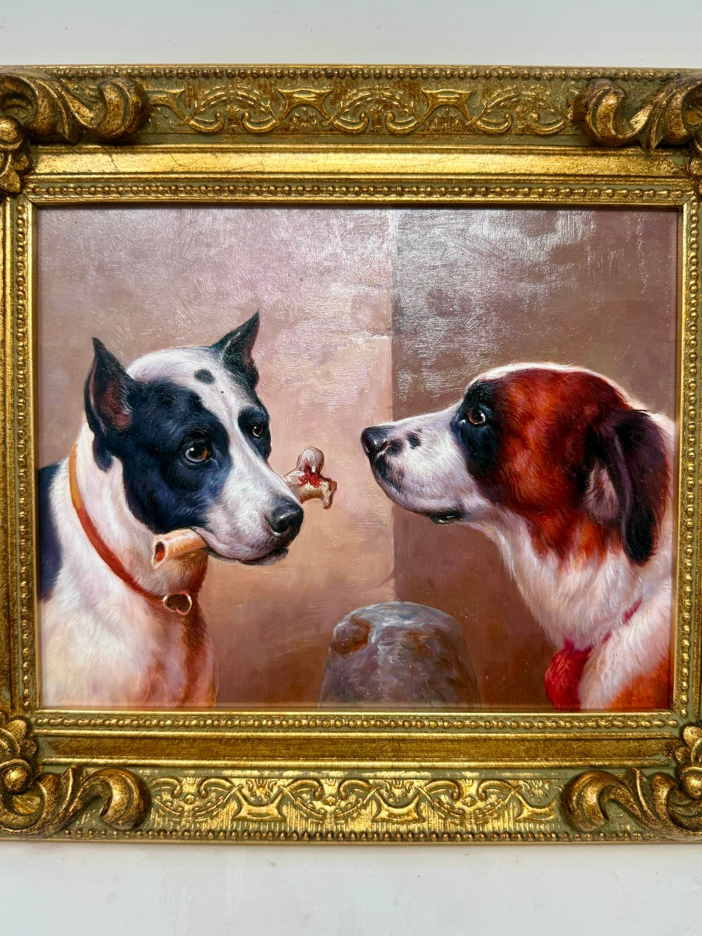 A Quiet Exchange Framed Dogs Painting Gold Frame Wall Art