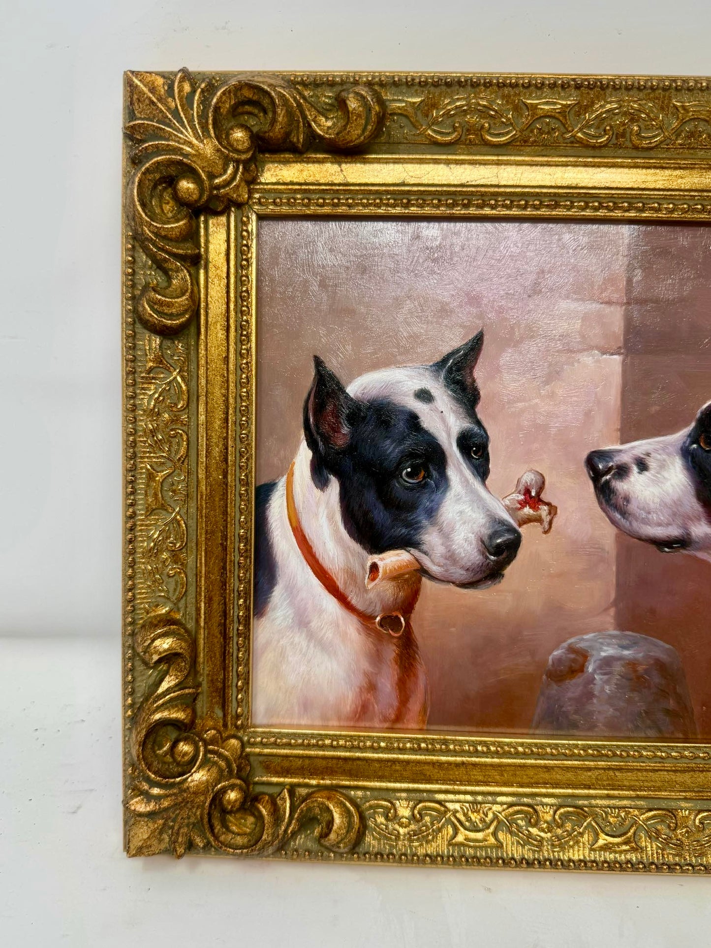 A Quiet Exchange Framed Dogs Painting Gold Frame Wall Art