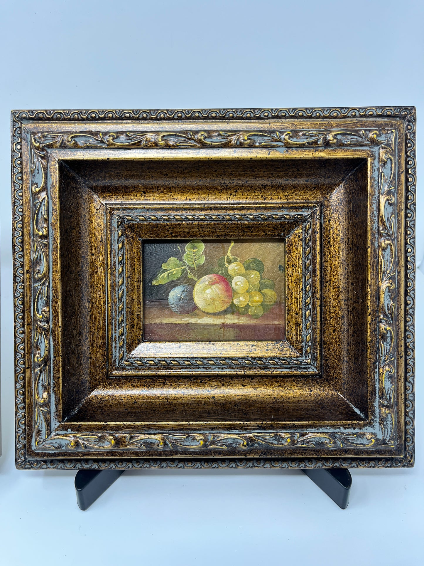 Elegant Still Life Pair in Ornate Antique Frames – Timeless Beauty Captured in Miniature