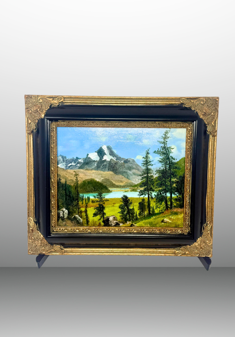 Alpine Lake & Pine Forest Landscape Oil Painting