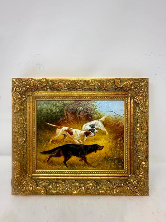 Trio Hunting Dog Oil Painting – Framed 12x14