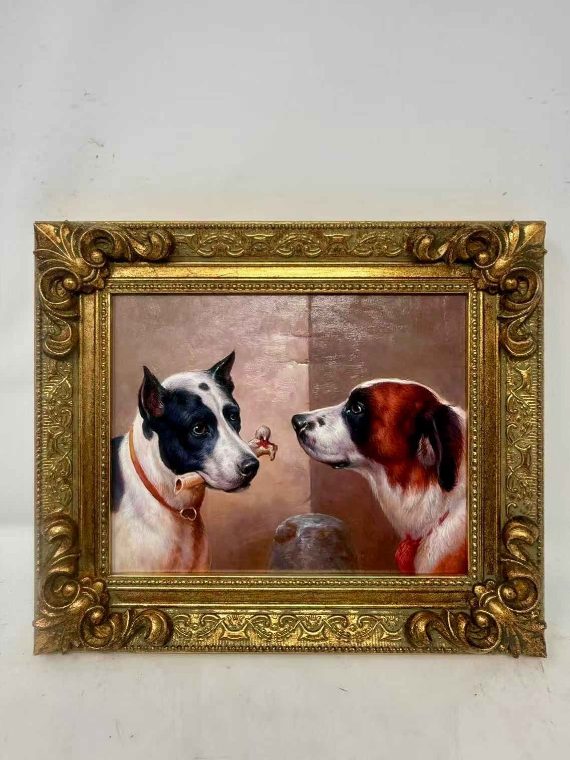 A Quiet Exchange | Framed Dog Portrait Painting 8x10, Decorative 12x14 Wall Art