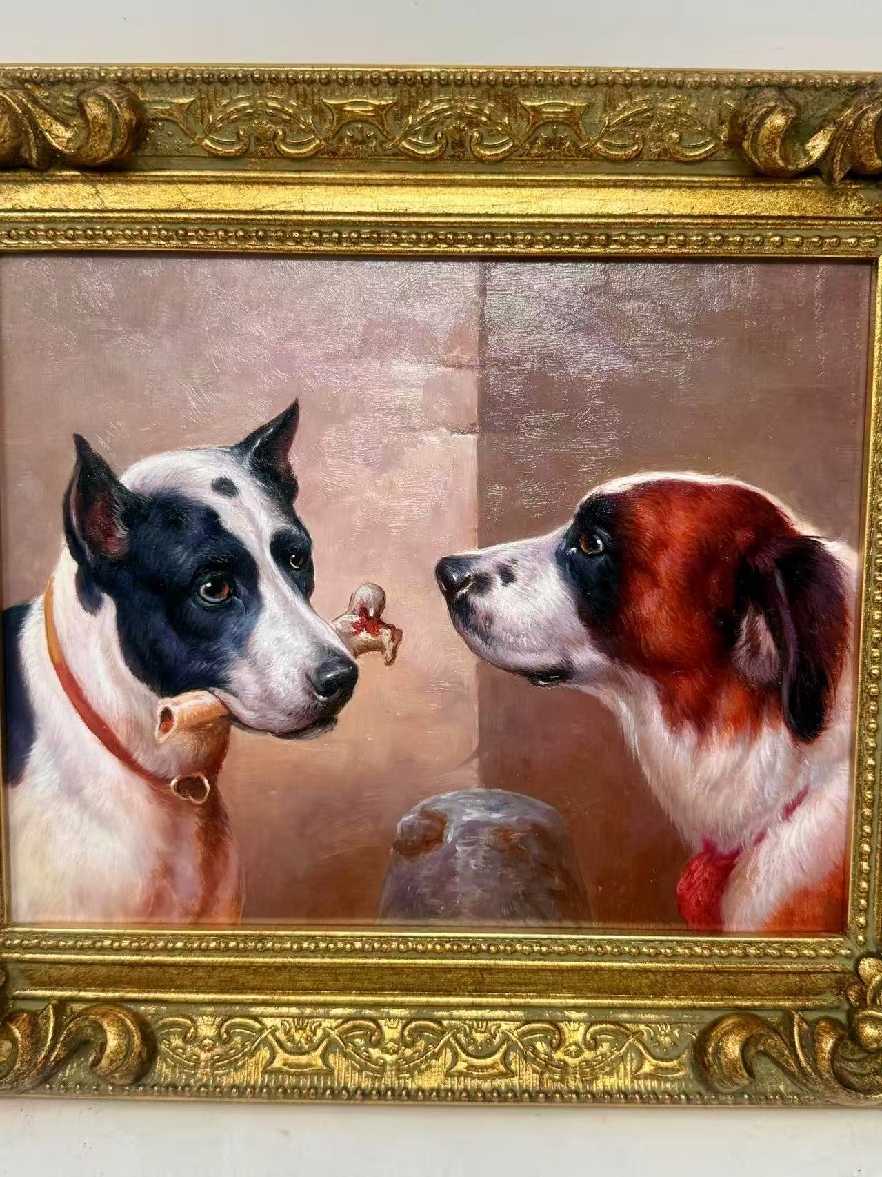 A Quiet Exchange | Framed Dog Portrait Painting 8x10, Decorative 12x14 Wall Art