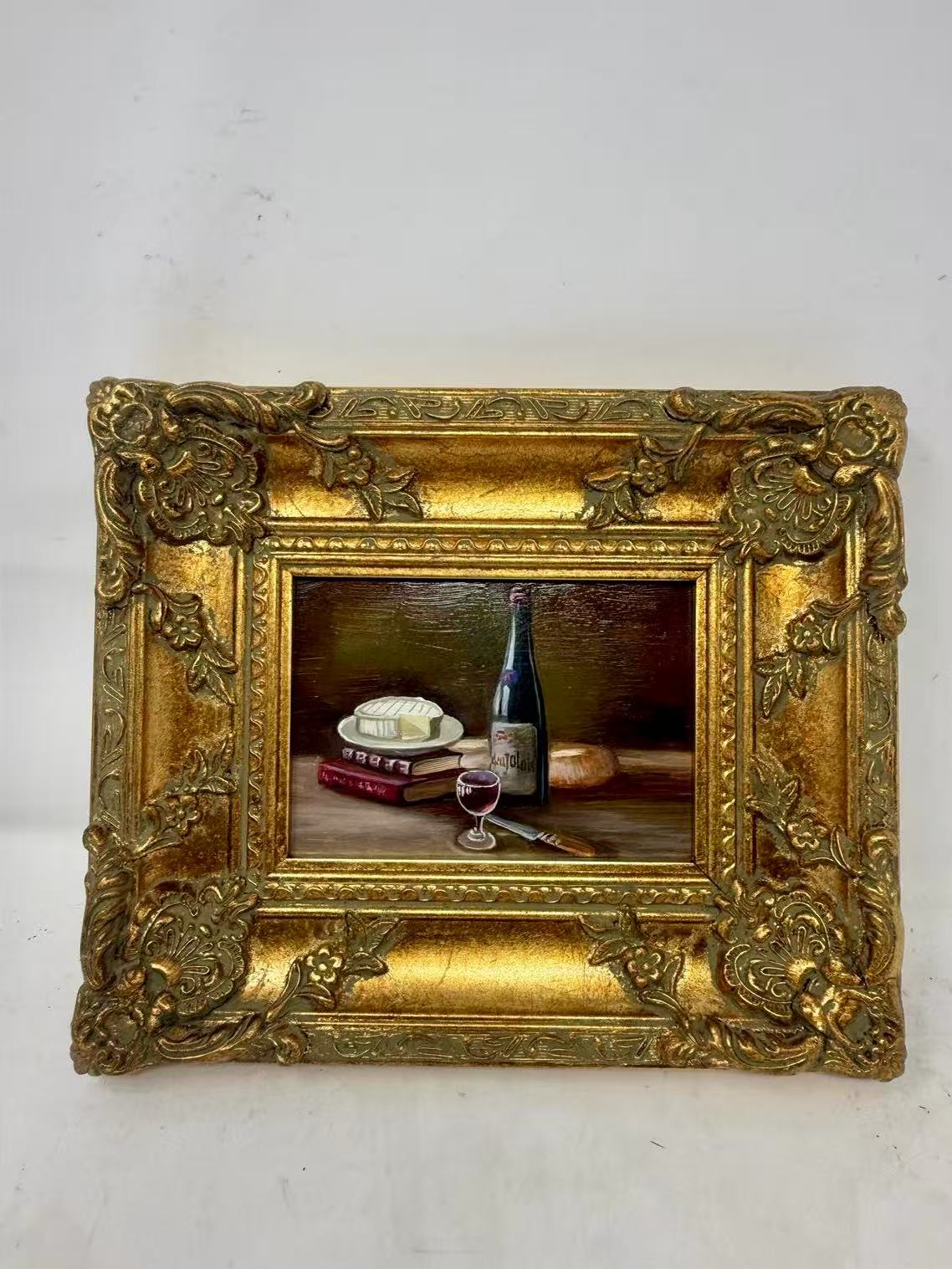 Evening Indulgence | Framed Wine and Cheese Still Life Oil Painting