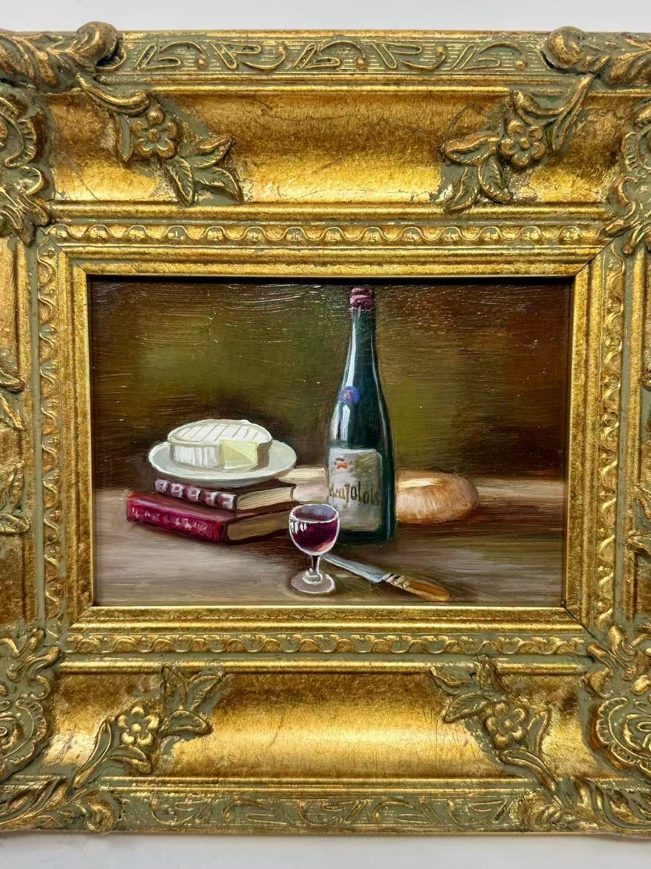 Evening Indulgence | Framed Wine and Cheese Still Life Oil Painting