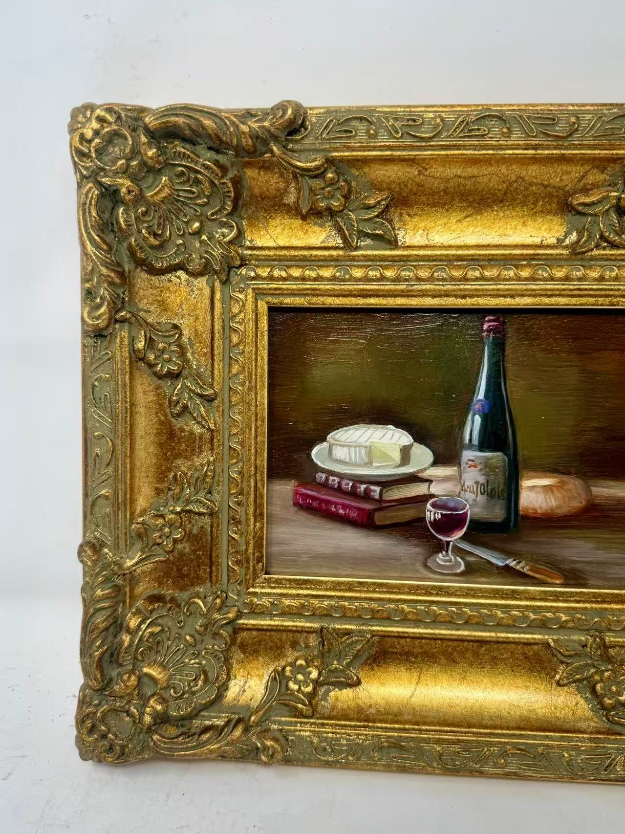 Evening Indulgence | Framed Wine and Cheese Still Life Oil Painting