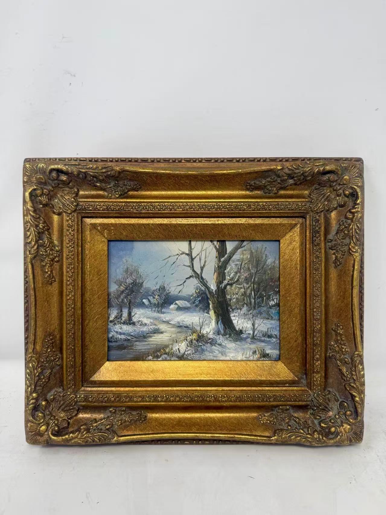 Winter’s Quiet Passage | Framed Snowy Landscape Oil Painting 5×7