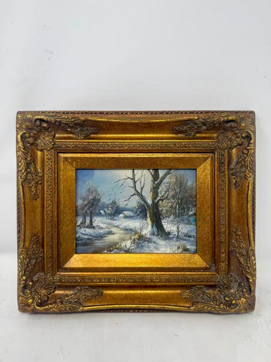 Winter’s Quiet Passage | Framed Snowy Landscape Oil Painting 5×7