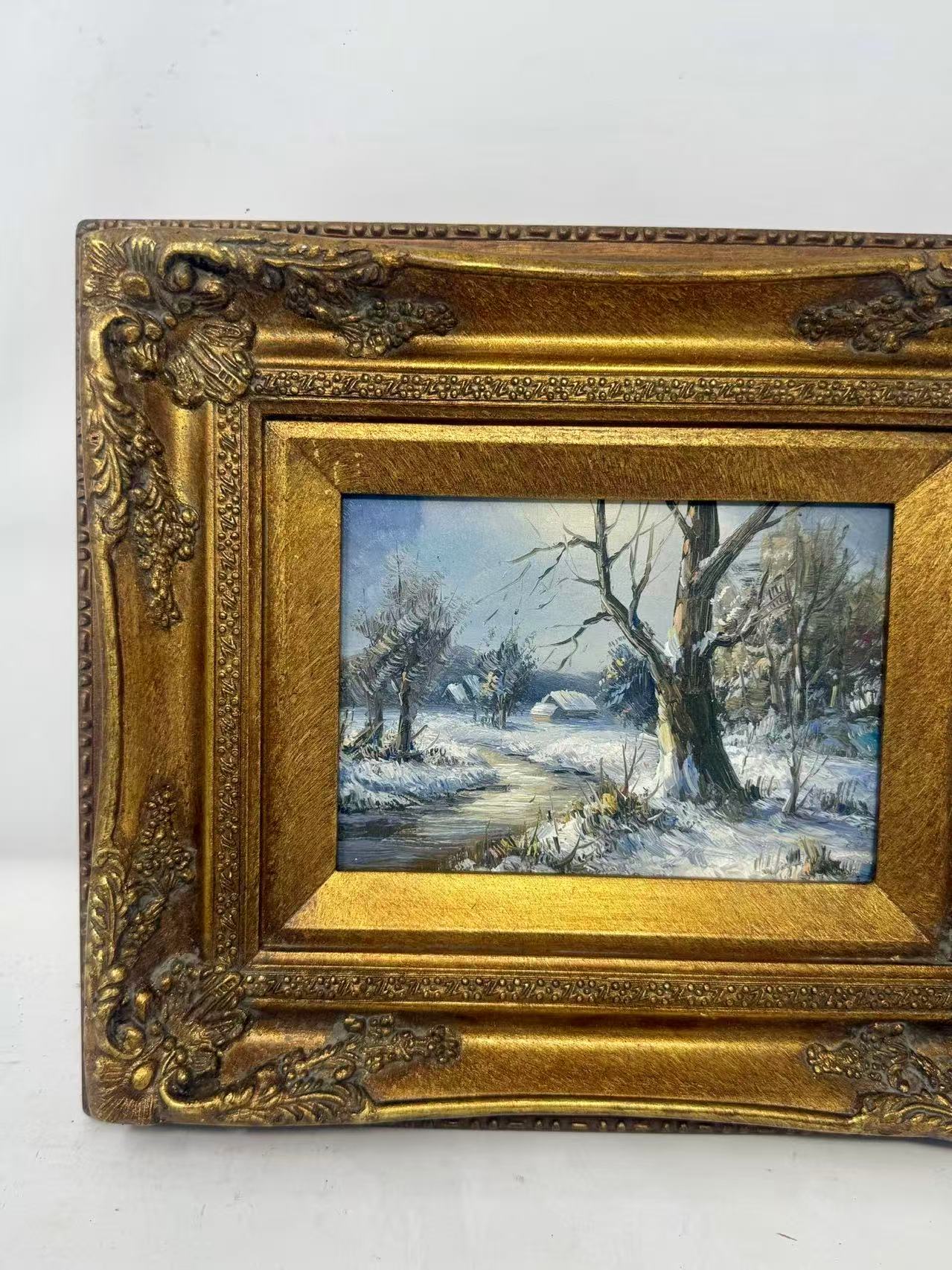 Winter’s Quiet Passage | Framed Snowy Landscape Oil Painting 5×7