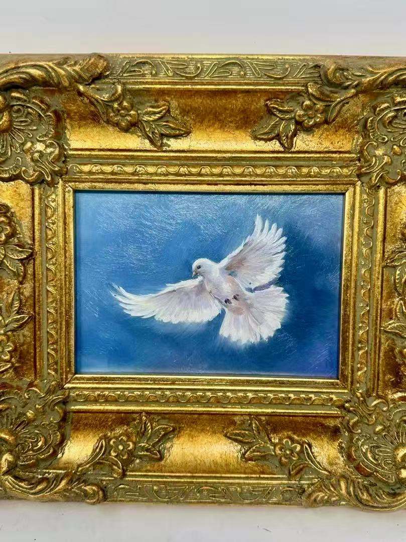 Wings of Serenity | Framed White Dove Oil Painting