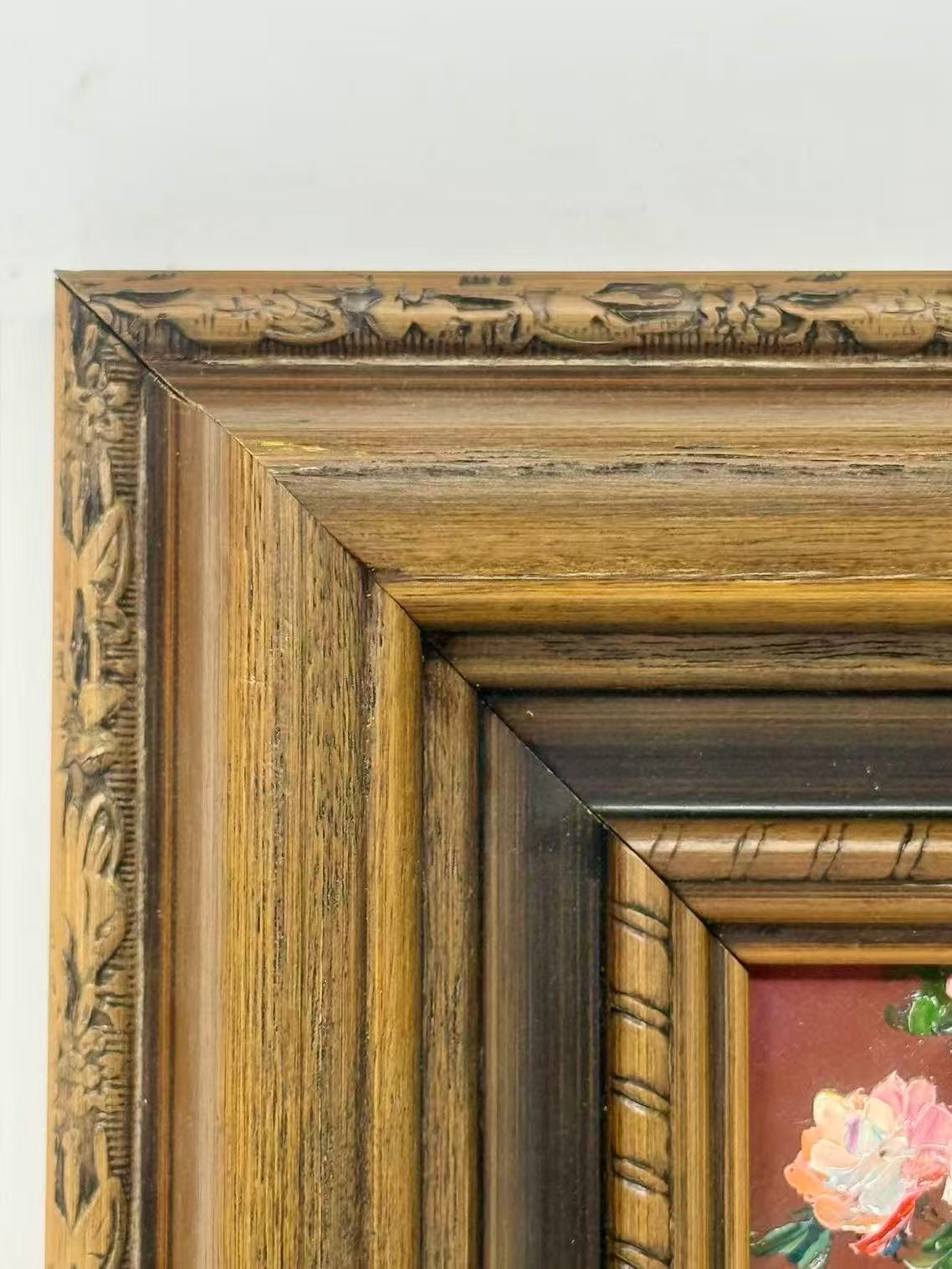 Rose Reverie — Romantic Floral Still Life in an Ornate Wood Frame