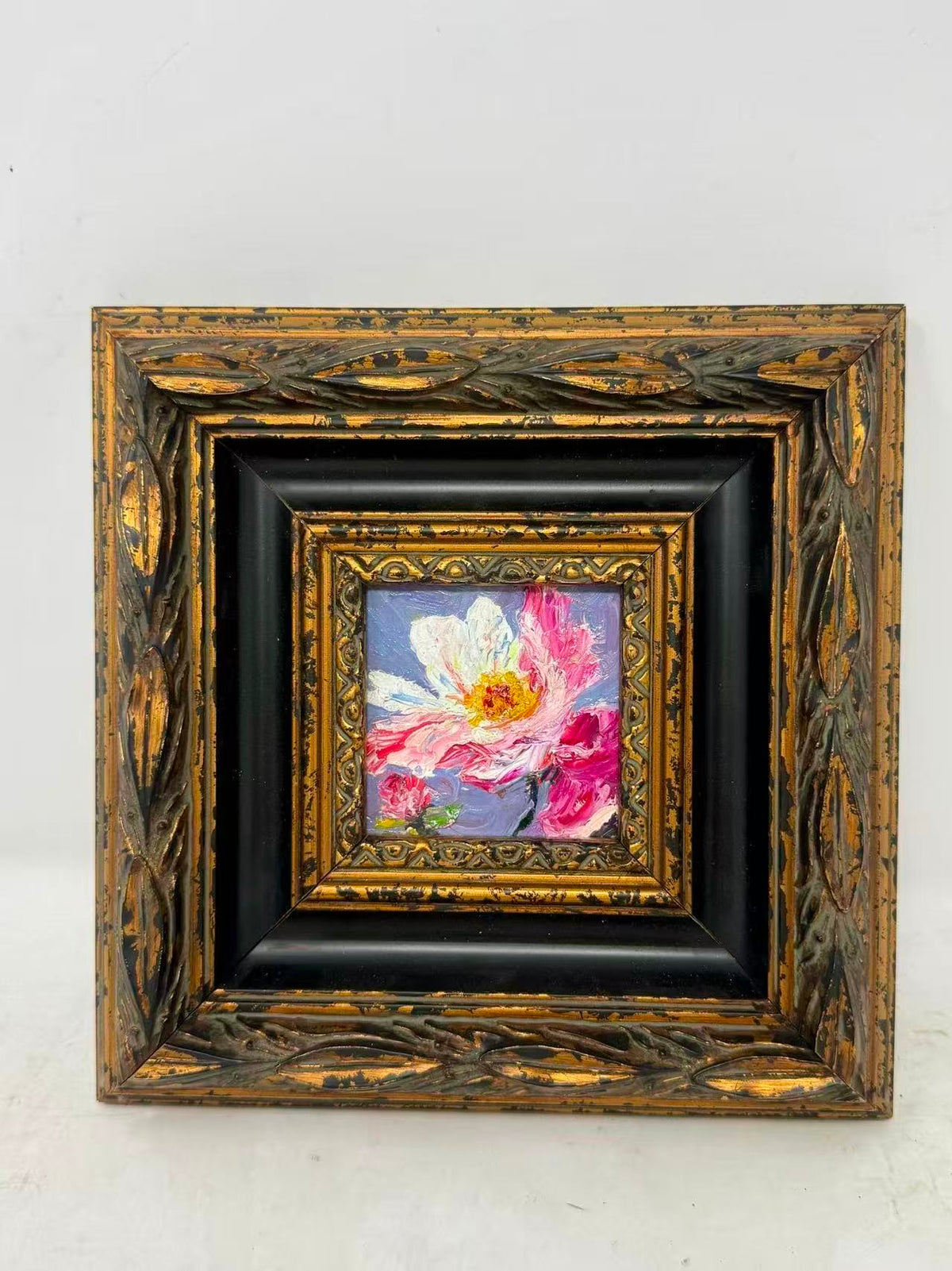Framed Pink Peony Floral Oil Painting | Decorative Wood Frame