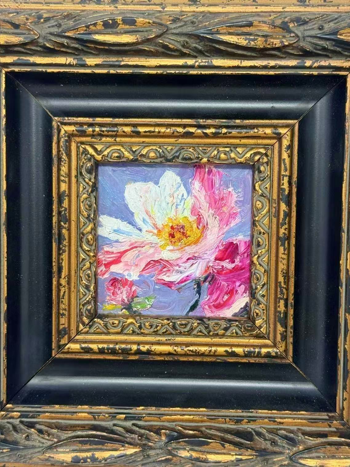 Framed Pink Peony Floral Oil Painting | Decorative Wood Frame