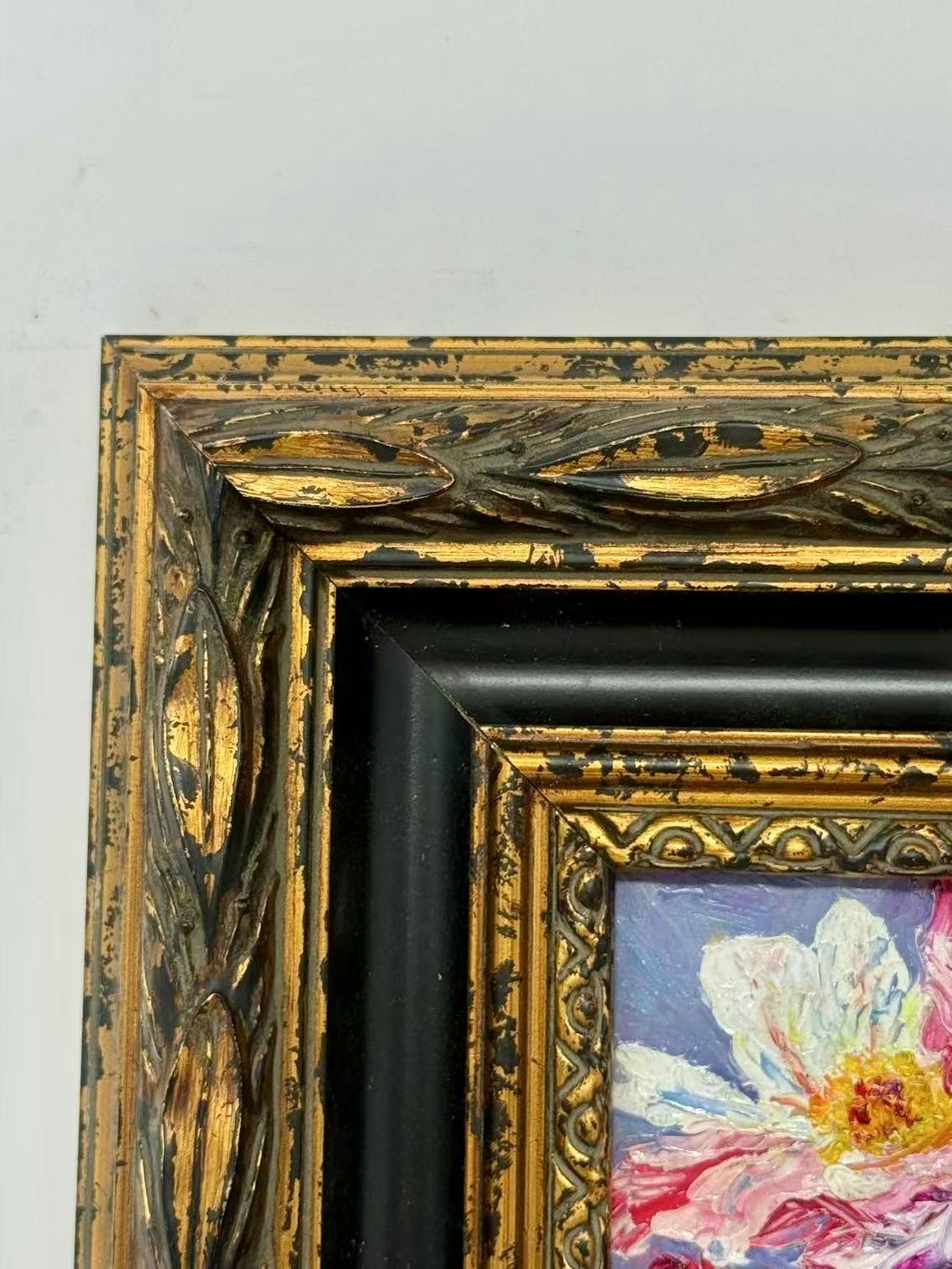 Framed Pink Peony Floral Oil Painting | Decorative Wood Frame