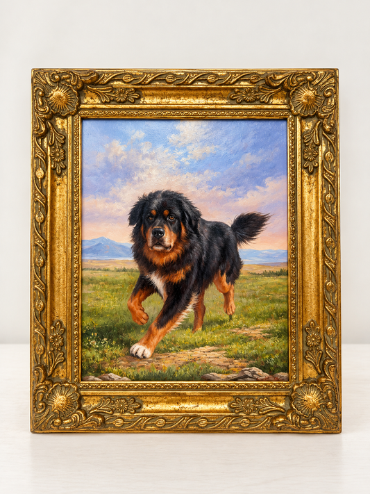 Dog Portrait Oil Painting in Decorative Gold Frame